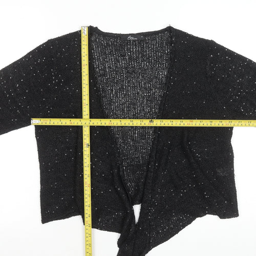 Bm Women's Black Sequin Open Knit Cardigan M 3/4 Sleeve