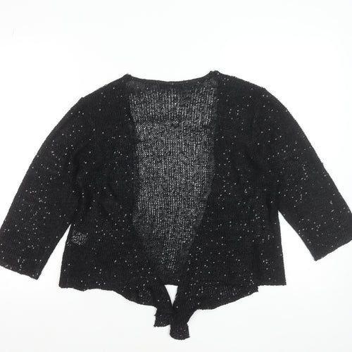 Bm Women's Black Sequin Open Knit Cardigan M 3/4 Sleeve