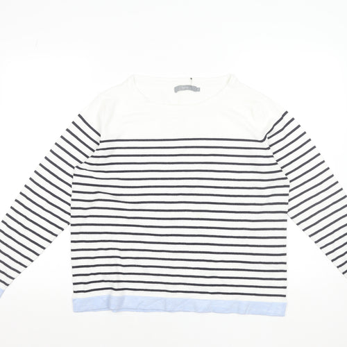 b.young Women’s White Striped Boat Neck Pullover Jumper XL