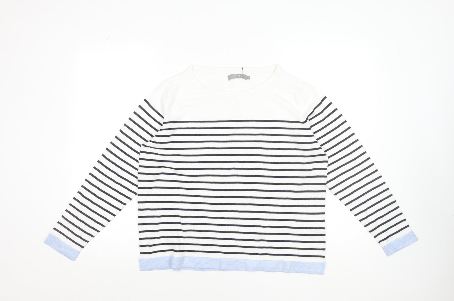 b.young Women’s White Striped Boat Neck Pullover Jumper XL