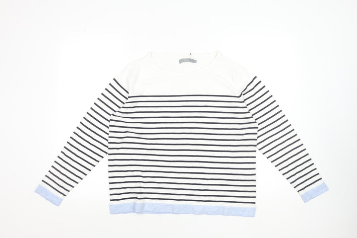 b.young Women’s White Striped Boat Neck Pullover Jumper XL