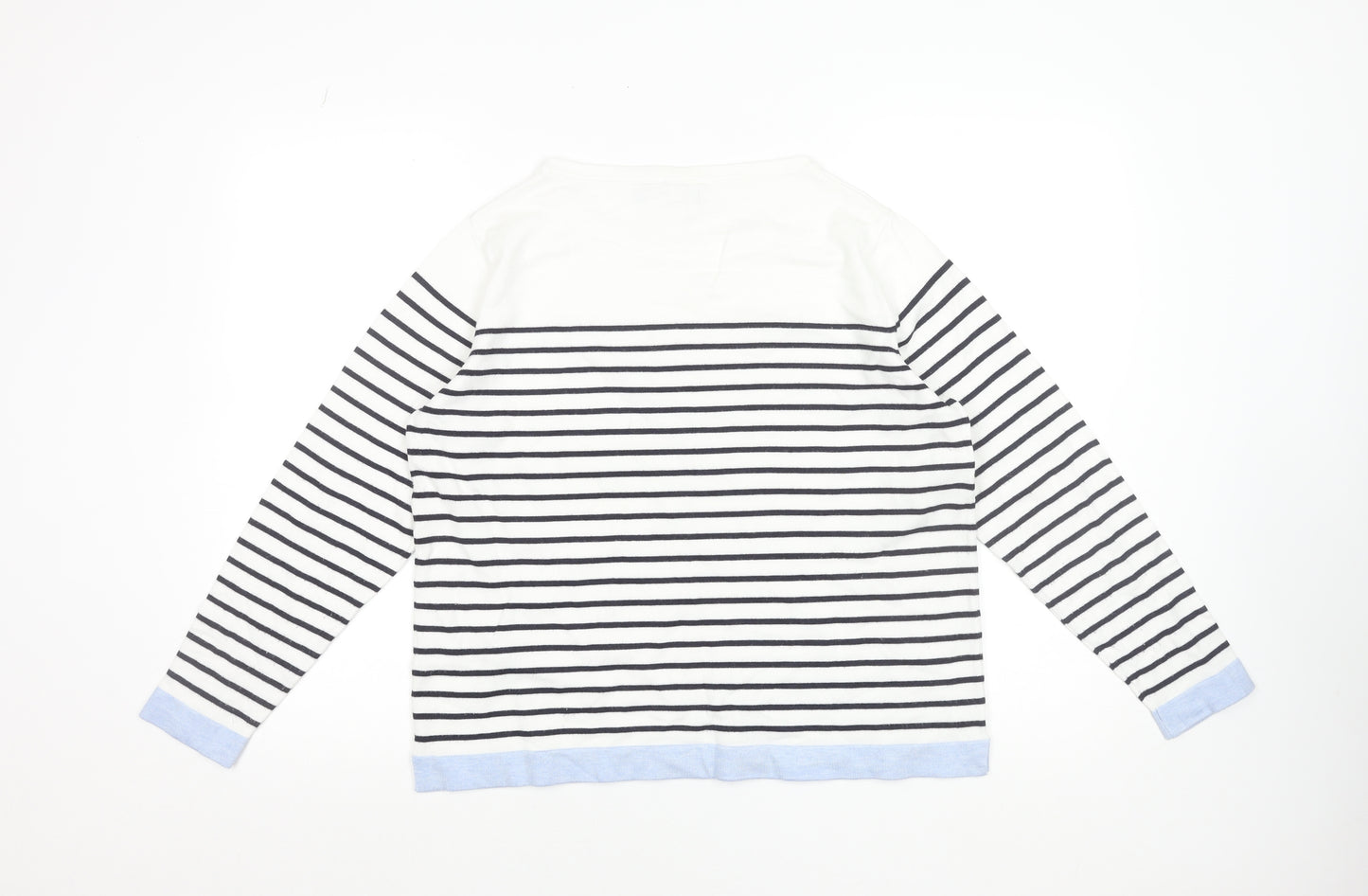 b.young Women’s White Striped Boat Neck Pullover Jumper XL