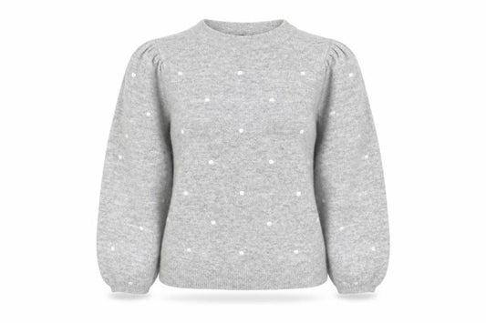 Front view of Dorothy Perkins Women’s Grey Polka Dot Crew Neck Jumper, size UK 12