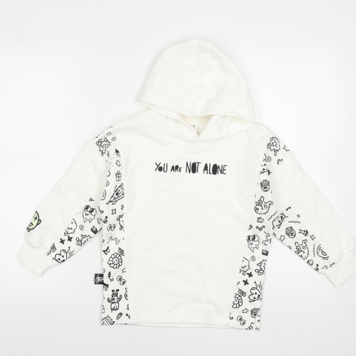 Marks and Spencer Boys White Graphic Hoodie 7-8 Years Cotton Blend