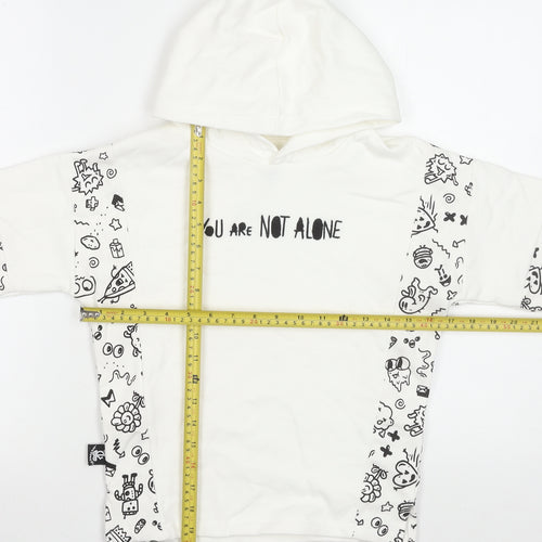 Marks and Spencer Boys White Graphic Hoodie 7-8 Years Cotton Blend