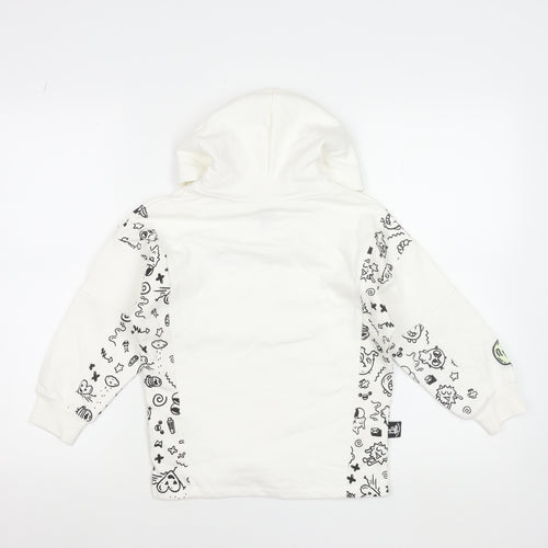 Marks and Spencer Boys White Graphic Hoodie 7-8 Years Cotton Blend