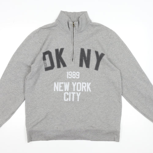 DKNY Mens Grey 1/4 Zip Logo Sweatshirt Size M Regular Fit