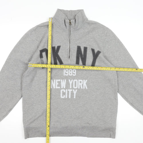 DKNY Mens Grey 1/4 Zip Logo Sweatshirt Size M Regular Fit