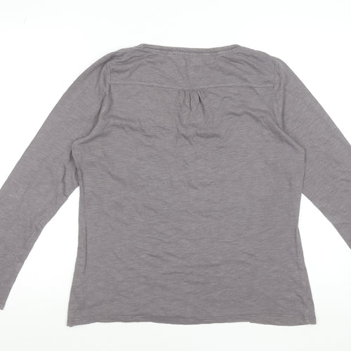 Seasalt Women Grey Basic Long Sleeve Cotton Jersey Top Size 14