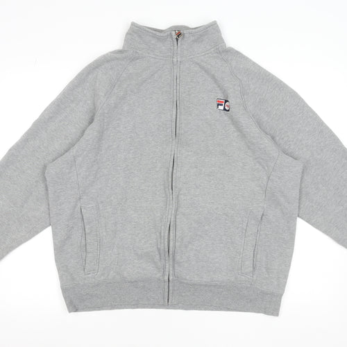 Fila Men’s Grey Full Zip Sweatshirt L High Neck Logo Cotton Blend
