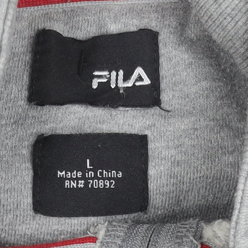 Fila Men’s Grey Full Zip Sweatshirt L High Neck Logo Cotton Blend