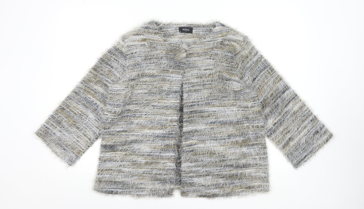 Klass Womens Grey Beige Multicoloured Open Knit Cardigan M
