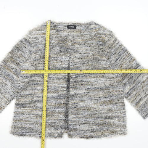 Klass Womens Grey Beige Multicoloured Open Knit Cardigan M