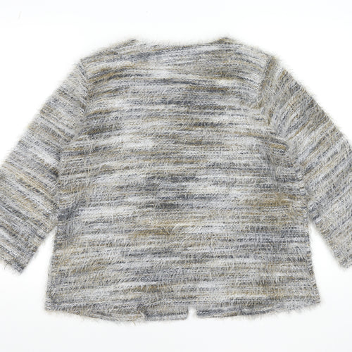 Klass Womens Grey Beige Multicoloured Open Knit Cardigan M