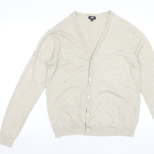 Uniqlo Women Beige Linen Blend V-Neck Cardigan M Lightweight