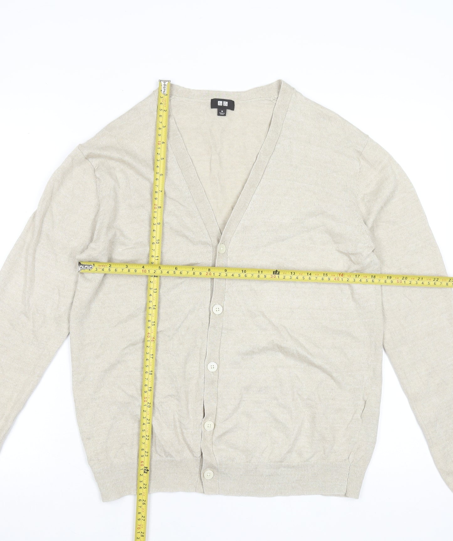 Uniqlo Women Beige Linen Blend V-Neck Cardigan M Lightweight