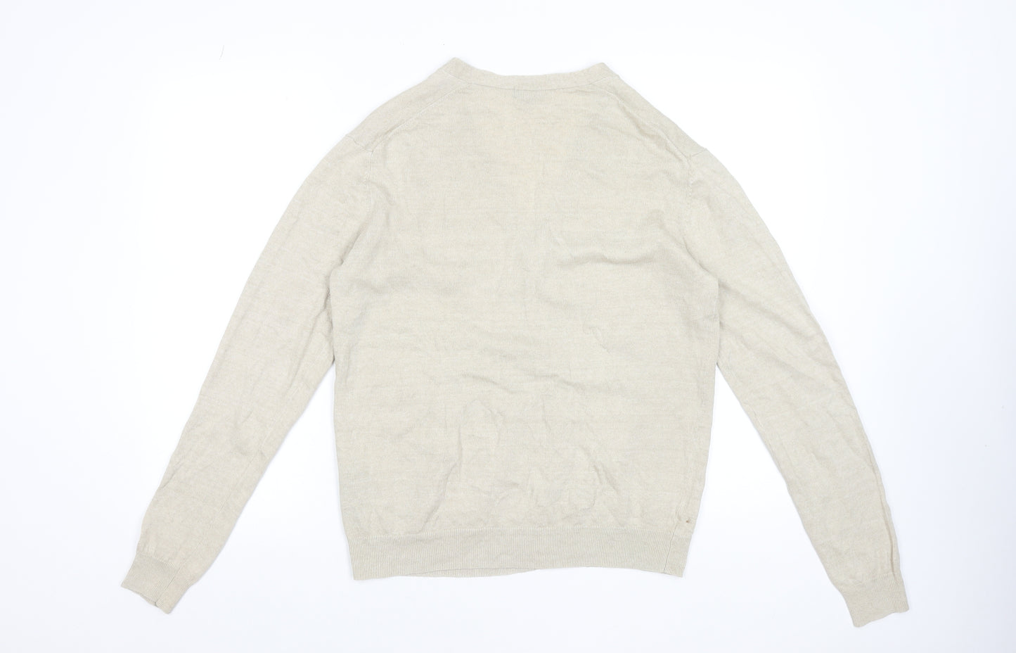 Uniqlo Women Beige Linen Blend V-Neck Cardigan M Lightweight