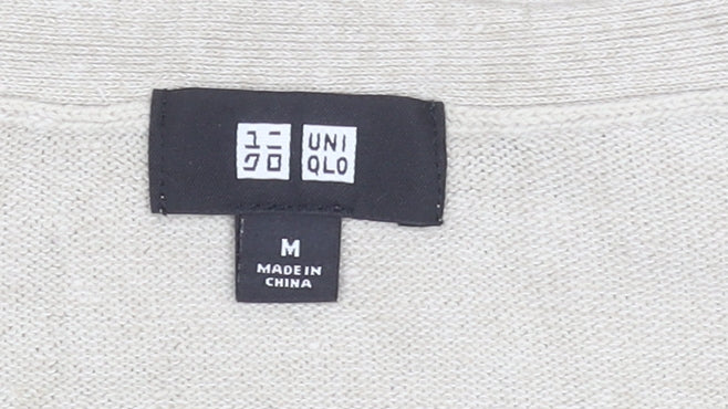 Uniqlo Women Beige Linen Blend V-Neck Cardigan M Lightweight