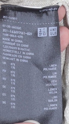 Uniqlo Women Beige Linen Blend V-Neck Cardigan M Lightweight