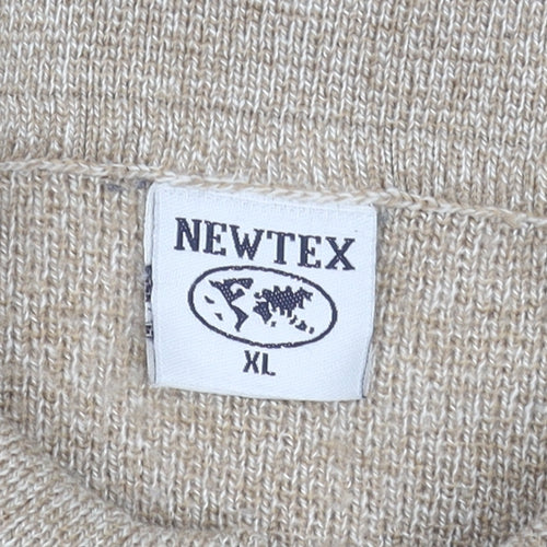 Newtex Men's Beige Geometric Knit 1/4 Zip Collared Jumper XL Retro Style