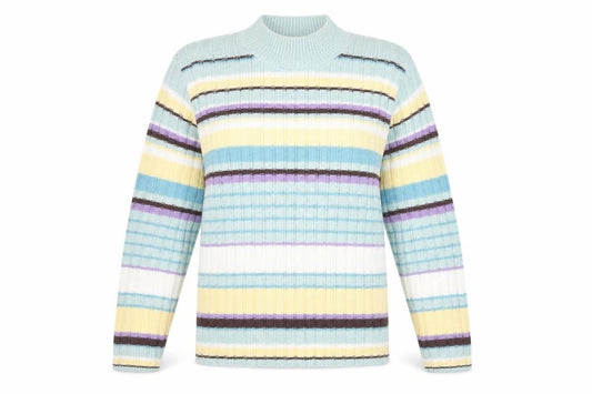 Front view of Items Women’s Multicoloured Striped Mock Neck Jumper, size UK 12