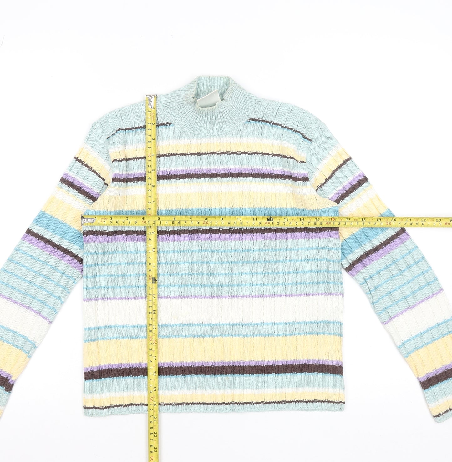 Items Women’s Multicoloured Striped Mock Neck Jumper Size 12