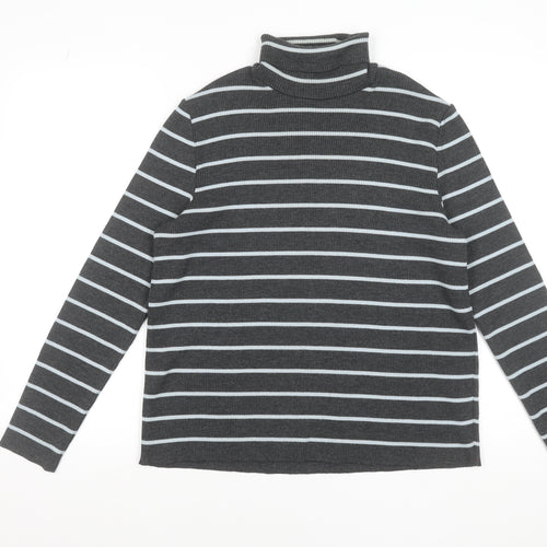 Penny Plain Womens Grey Striped Roll Neck Knit Top Size 18