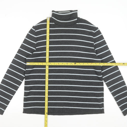 Penny Plain Womens Grey Striped Roll Neck Knit Top Size 18