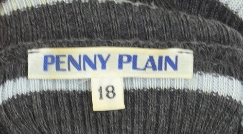 Penny Plain Womens Grey Striped Roll Neck Knit Top Size 18