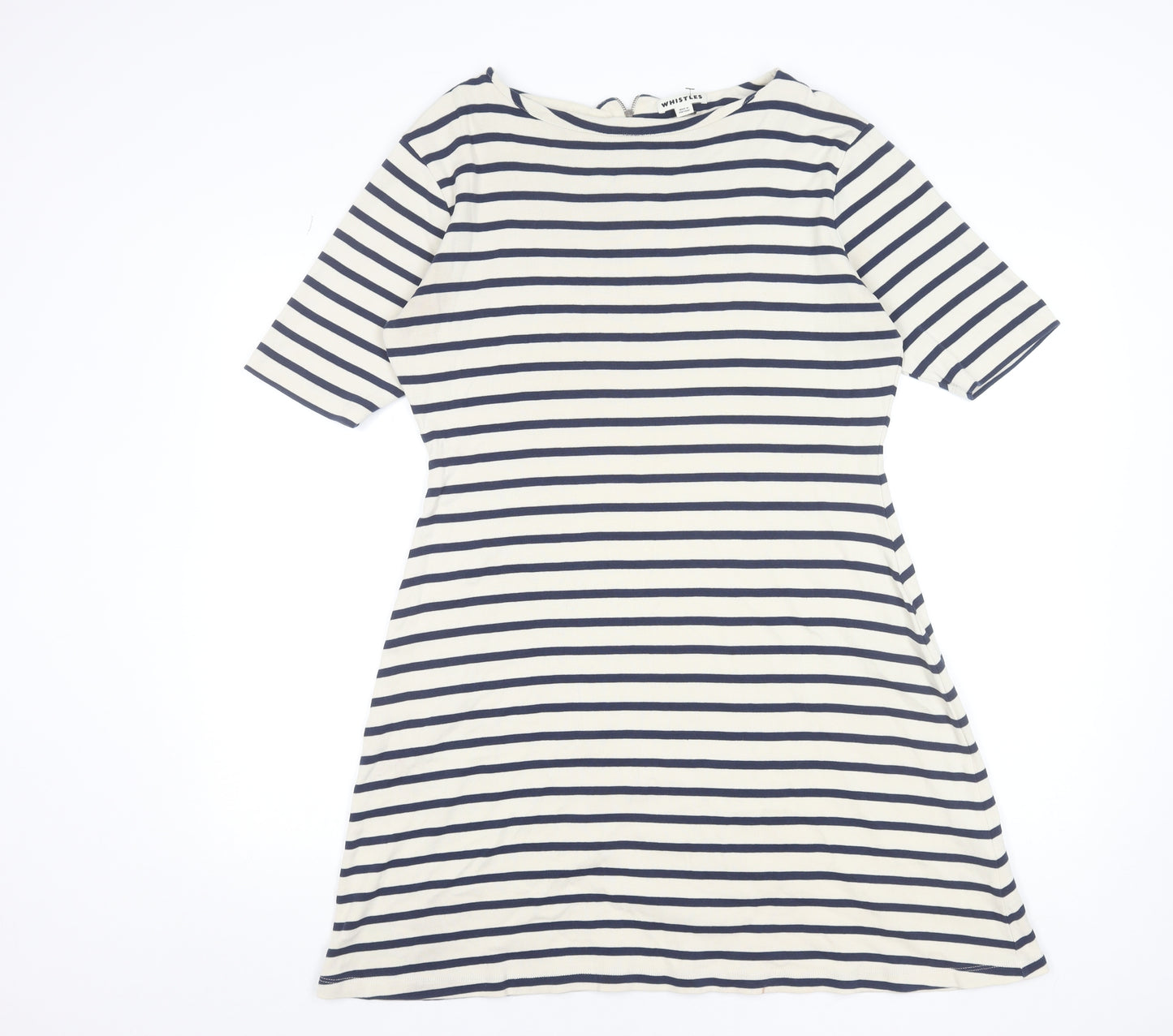 Whistles Women’s Navy Stripe Knee Length Cotton Shift Dress Size 16