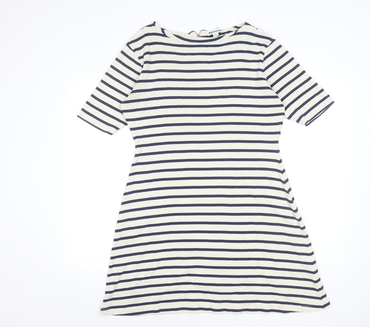Whistles Women’s Navy Stripe Knee Length Cotton Shift Dress Size 16