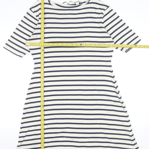 Whistles Women’s Navy Stripe Knee Length Cotton Shift Dress Size 16