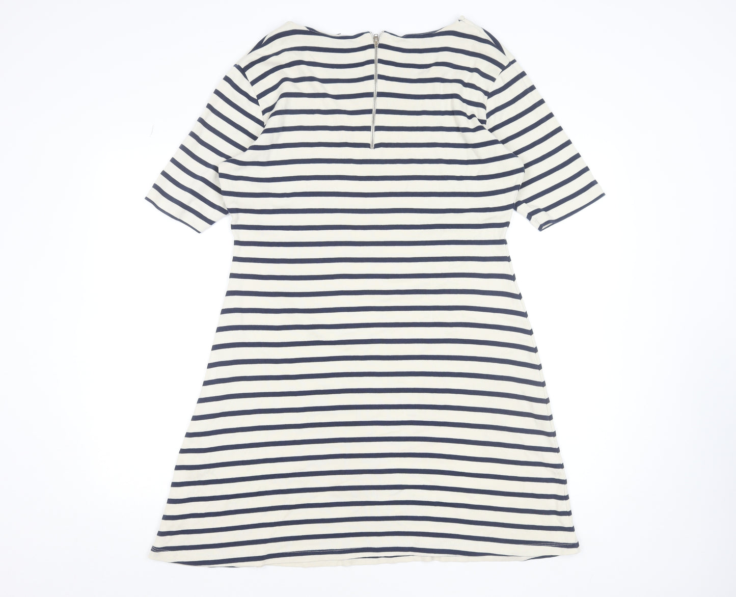 Whistles Women’s Navy Stripe Knee Length Cotton Shift Dress Size 16