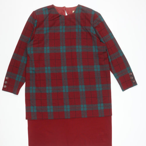 Berkertex Women Red Check Shift Dress Size 18 Long Sleeve Vintage Style