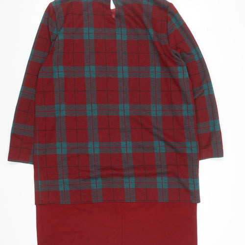Berkertex Women Red Check Shift Dress Size 18 Long Sleeve Vintage Style
