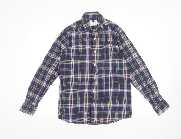 Topman Men's Purple Plaid Flannel Button-Up Shirt Size S Regular Fit