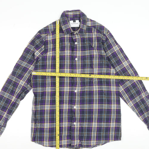 Topman Men's Purple Plaid Flannel Button-Up Shirt Size S Regular Fit