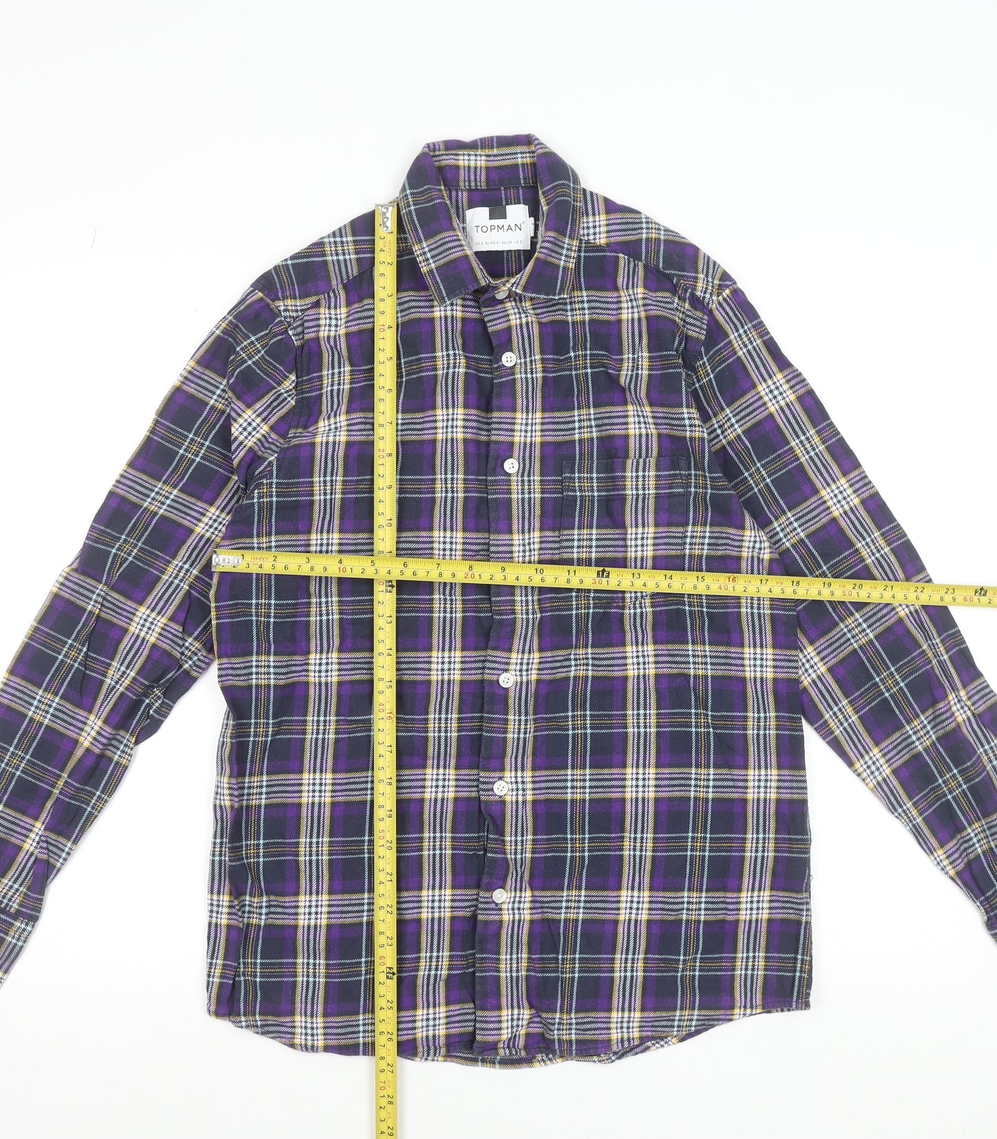 Topman Men's Purple Plaid Flannel Button-Up Shirt Size S Regular Fit