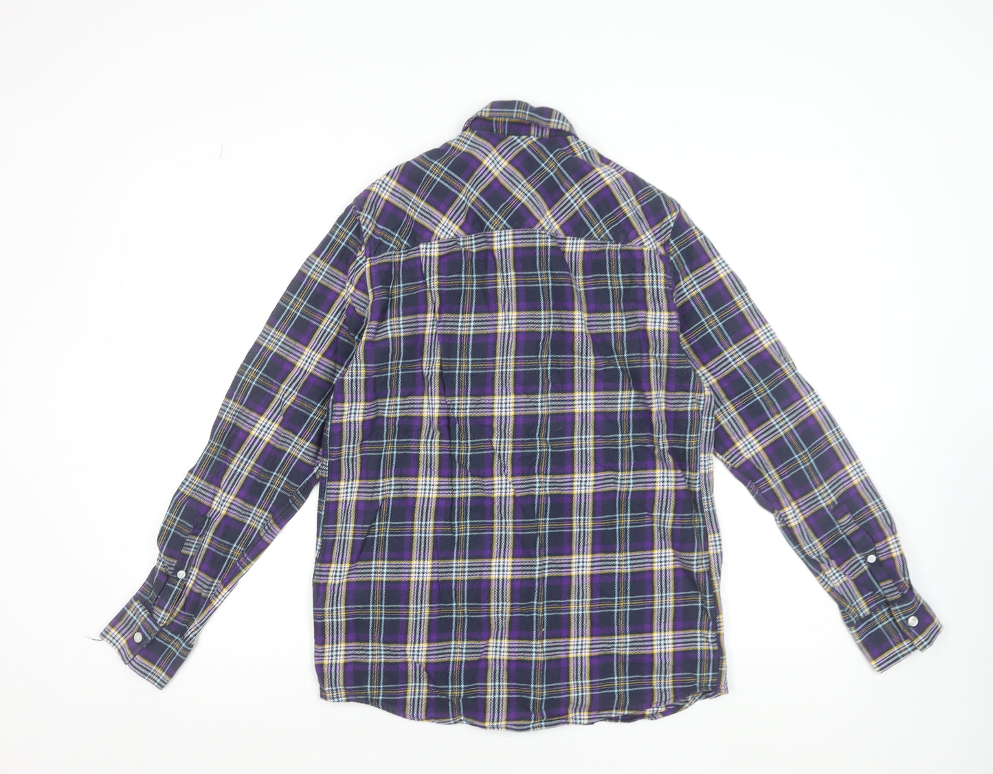Topman Men's Purple Plaid Flannel Button-Up Shirt Size S Regular Fit