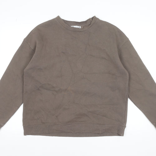 Zara Women Brown Cotton Blend Pullover Sweatshirt Size S