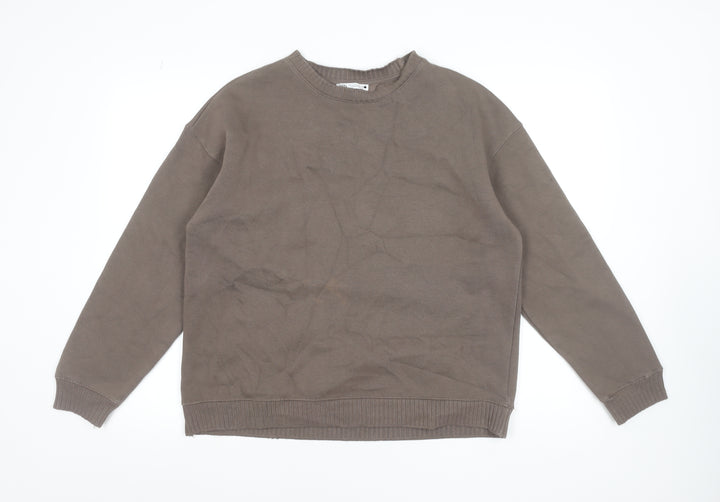 Zara Women Brown Cotton Blend Pullover Sweatshirt Size S