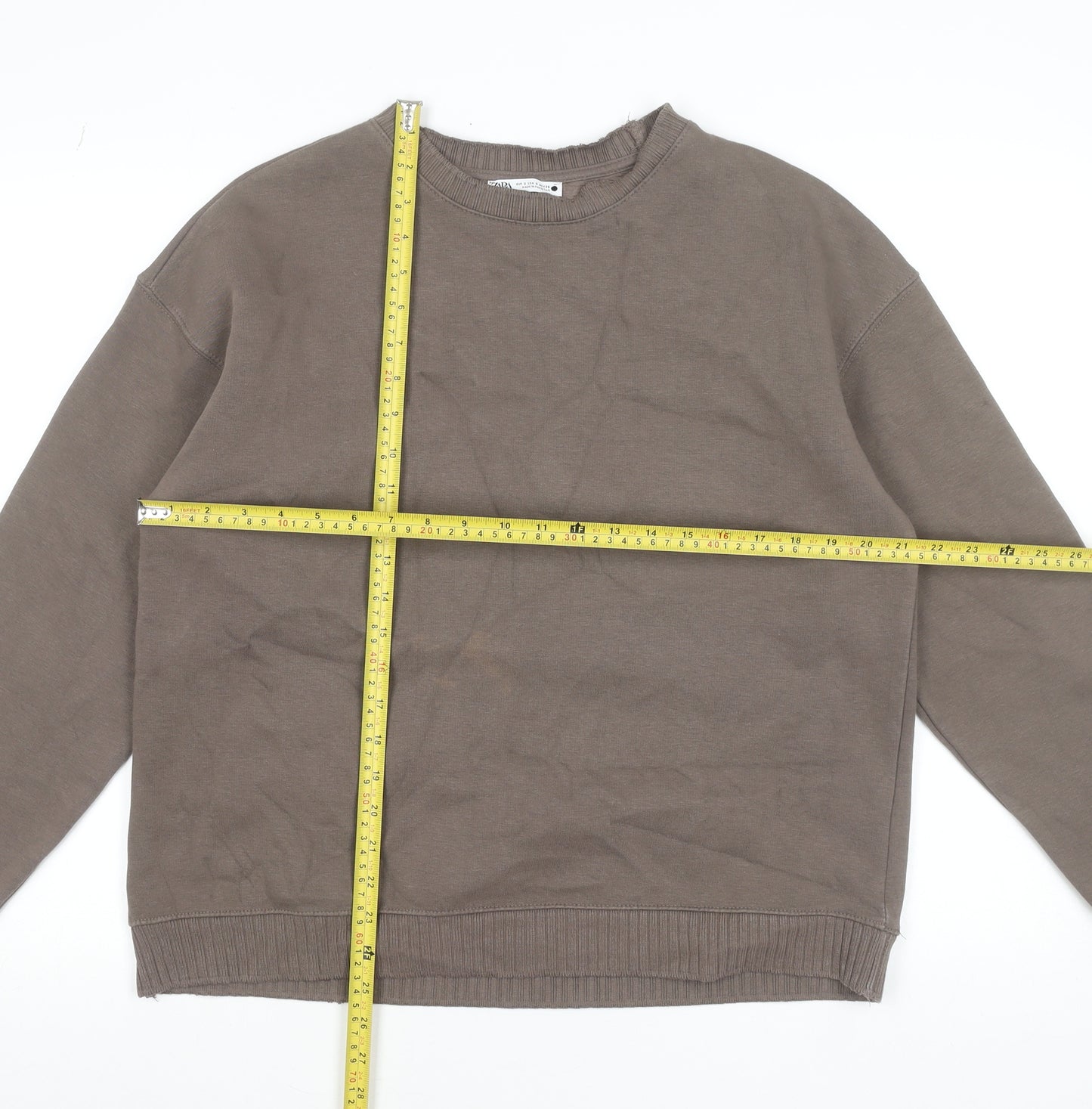 Zara Women Brown Cotton Blend Pullover Sweatshirt Size S