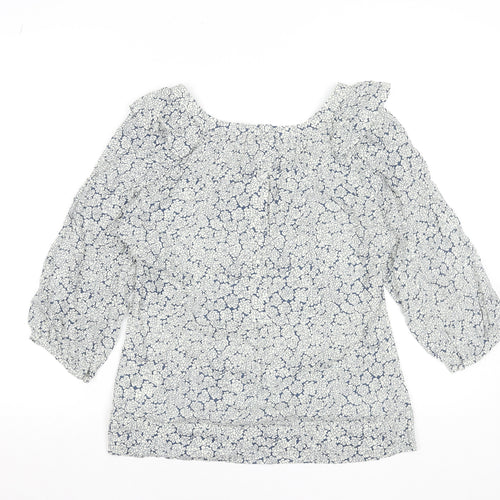 Phase Eight Women Blue Floral Blouse Size 8 Viscose Ruffle 3/4 Sleeve Top