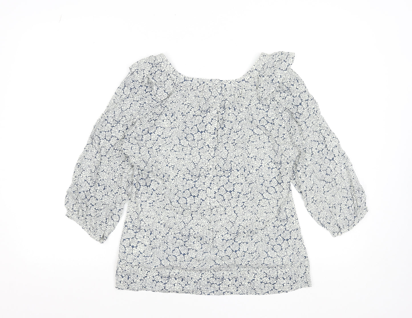 Phase Eight Women Blue Floral Blouse Size 8 Viscose Ruffle 3/4 Sleeve Top