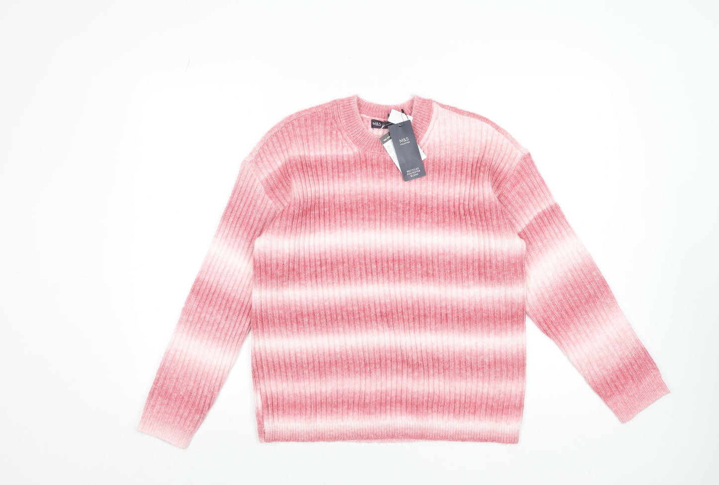 Marks and Spencer Womens Pink Striped Ribbed Knit Pullover Jumper M