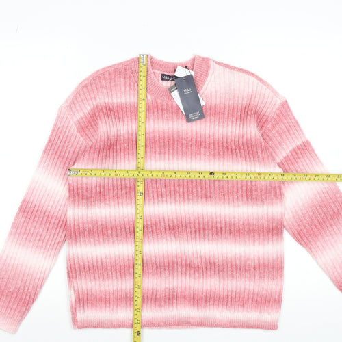 Marks and Spencer Womens Pink Striped Ribbed Knit Pullover Jumper M