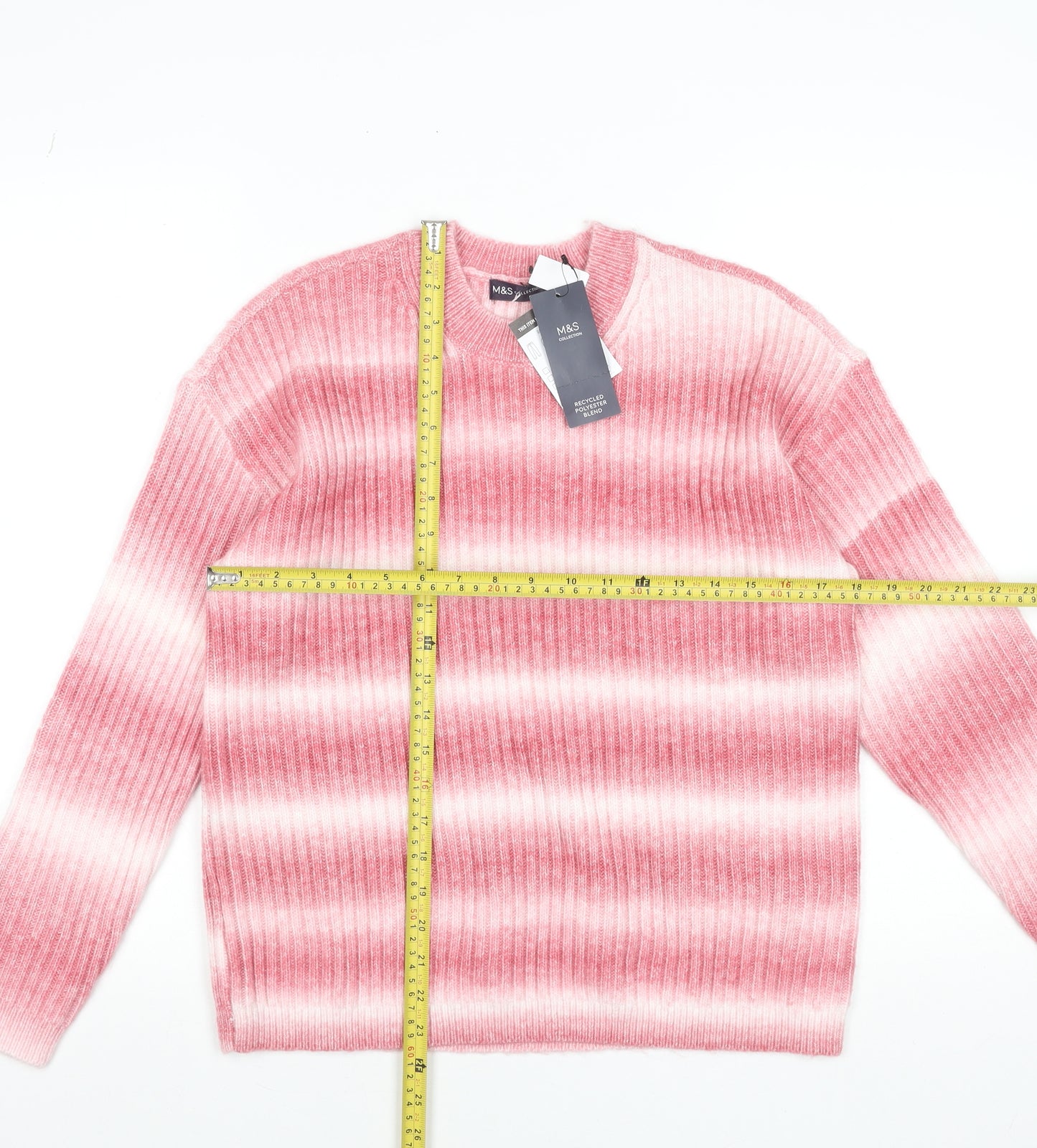 Marks and Spencer Womens Pink Striped Ribbed Knit Pullover Jumper M
