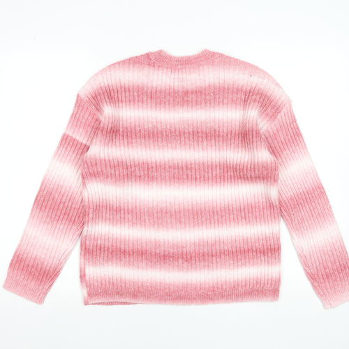 Marks and Spencer Womens Pink Striped Ribbed Knit Pullover Jumper M