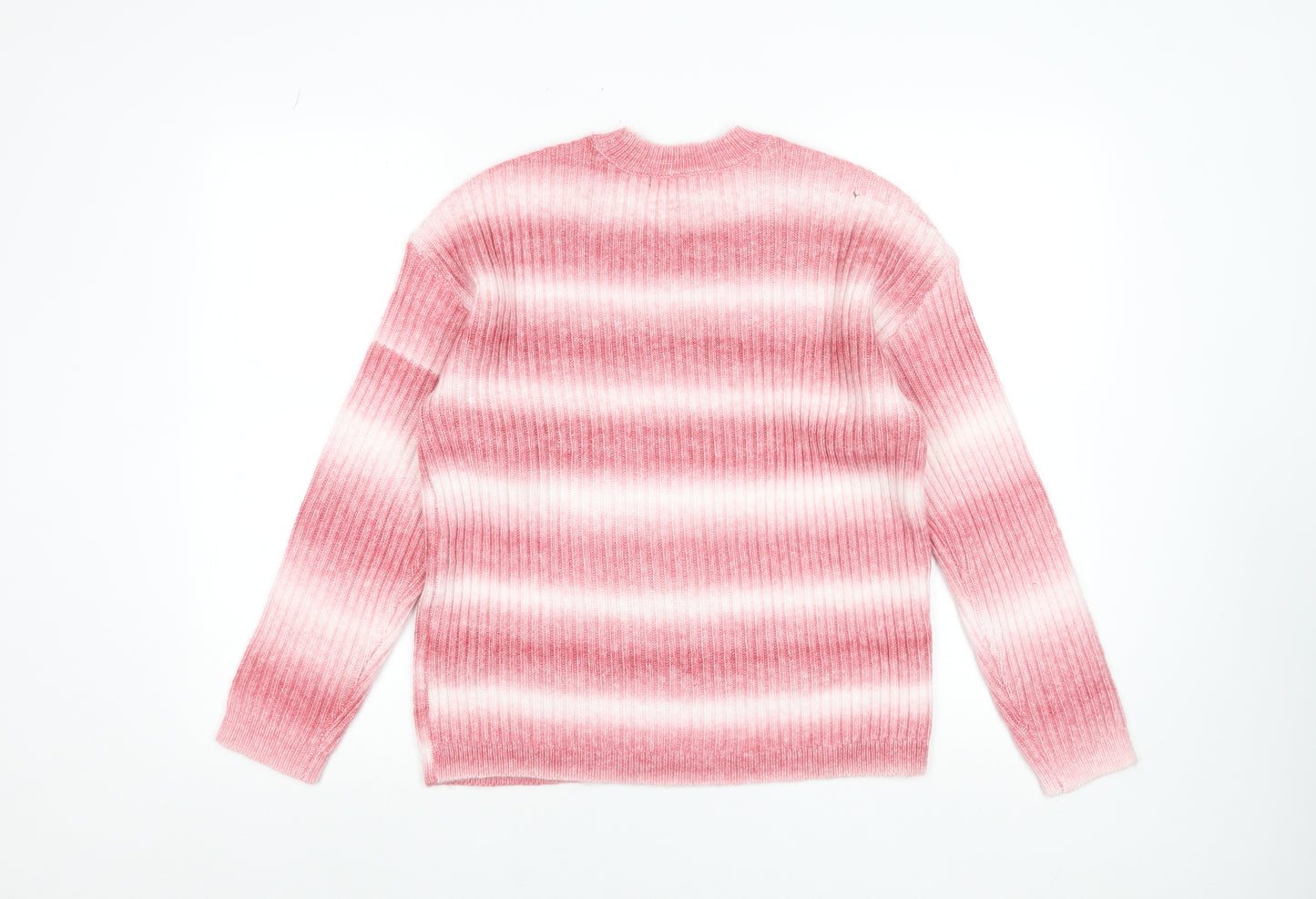 Marks and Spencer Womens Pink Striped Ribbed Knit Pullover Jumper M