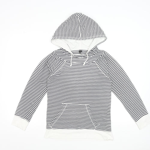 Topshop Women Black & White Striped Cotton Pullover Hoodie Size 10